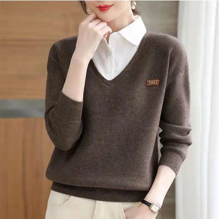 Pull élégant pour femmes en V avec col chemise Chic & Stil