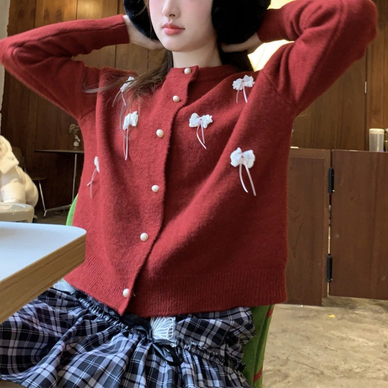 Cardigan Kawaii pour Femme avec Nœuds Décoratifs et Perles Chic & Stil