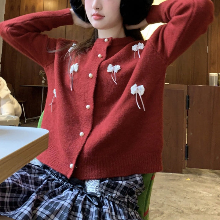 Cardigan Kawaii pour Femme avec Nœuds Décoratifs et Perles Chic & Stil