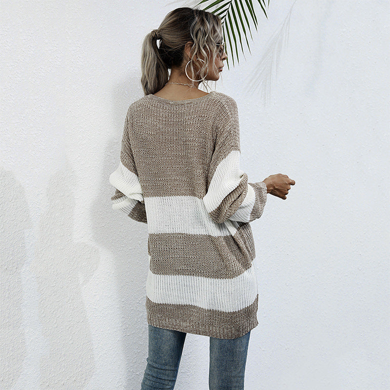 Casual knit pullover for women with a modern block stripe pattern and an oversized fit Lune London