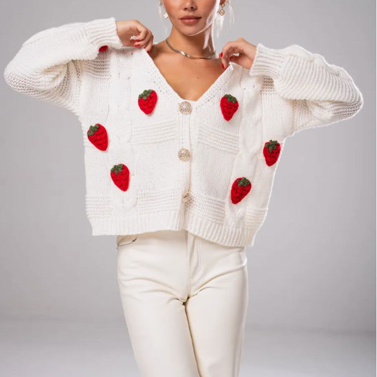 Ladies Fancy Knitted Pullover with Cherry Applications Lune London