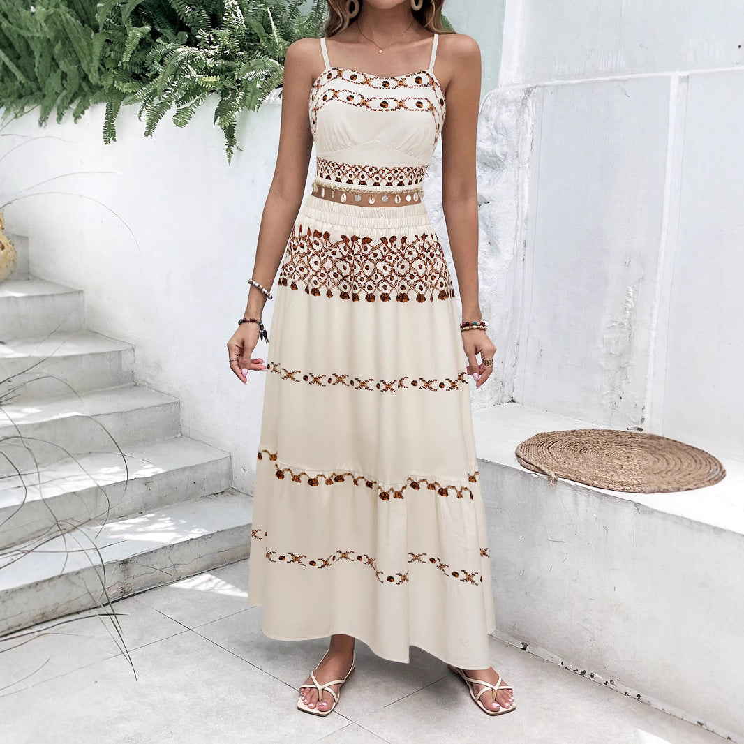 Maxi dress for women with delicate embroidered pattern and airy silhouette Lune London
