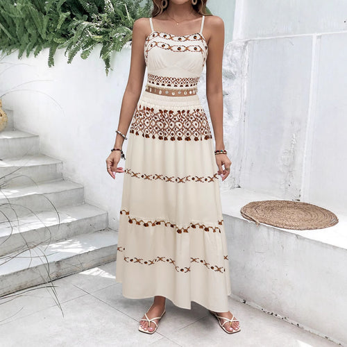Maxi dress for women with delicate embroidered pattern and airy silhouette Lune London