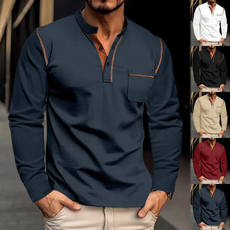 Fashionable long-sleeve shirt for men with contrasting details and a chest pocket Lune London