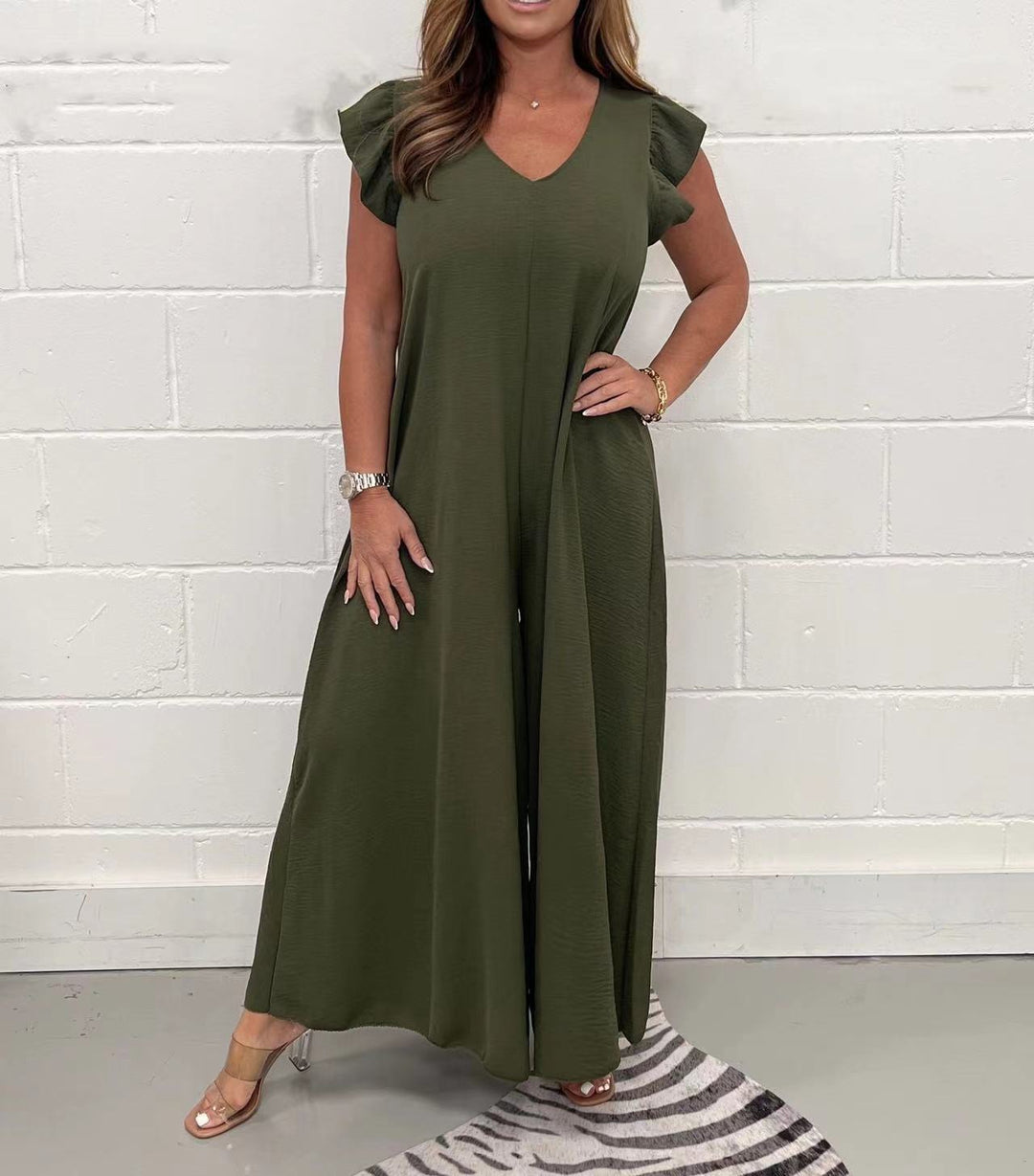 Ladies loose fitting jumpsuit with V-neck Lune London