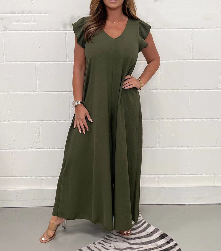Ladies loose fitting jumpsuit with V-neck Lune London