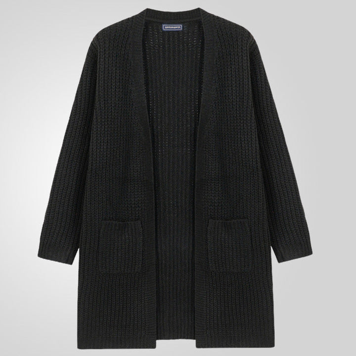 Men's Large Knit Cardigan with Deep Cut and Structured Design Lune London