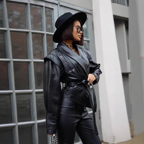 Fashion faux leather jacket for women with decorative lacing and a contemporary cut Lune London