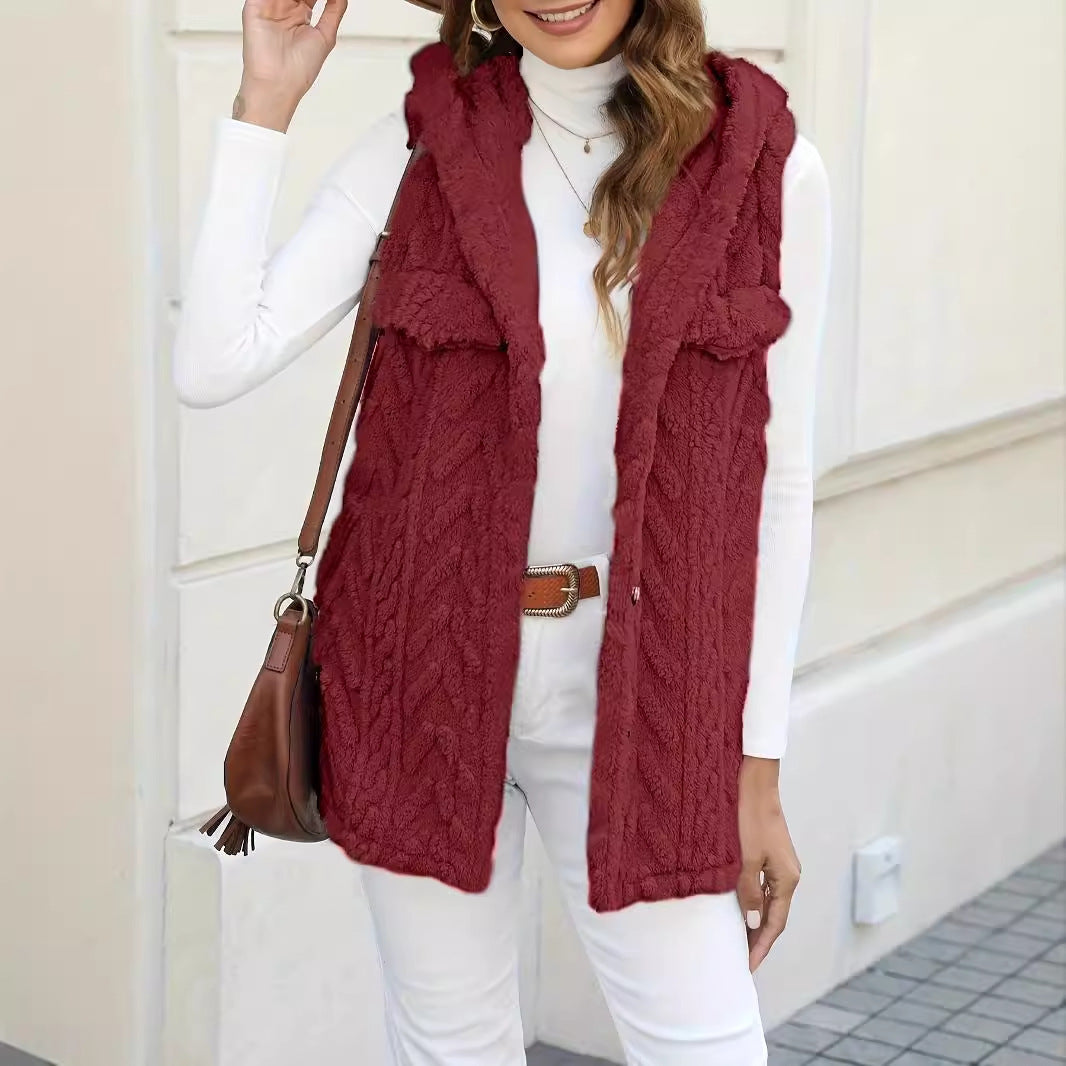Lune London long knitted cardigan for women with hood and applied pockets
