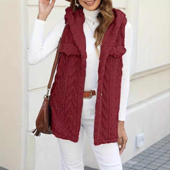 Lune London long knitted cardigan for women with hood and applied pockets