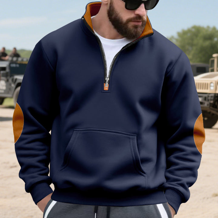 Elegant men's fleece sweater with high collar and functional zipper Lune London