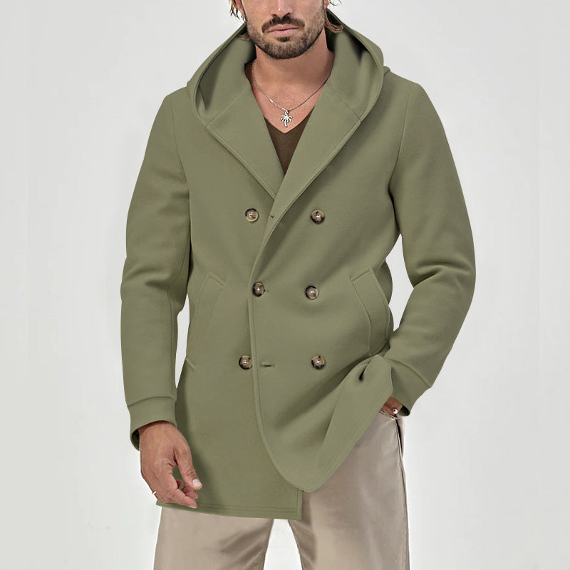 Men's double talent hooded coat with stylish button placket Lune London