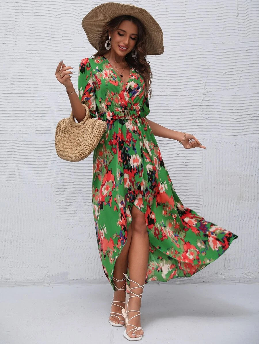 Bohemian floral maxi dress for women with side slit Lune London