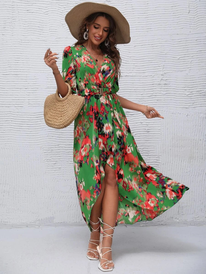 Bohemian floral maxi dress for women with side slit Lune London