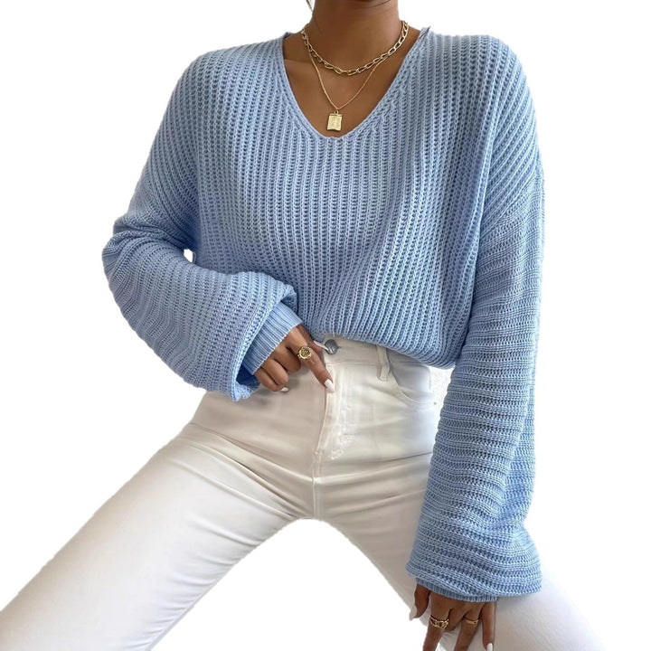 Pull en tricot aérien pour femmes avec col V large et manches longues Chic & Stil