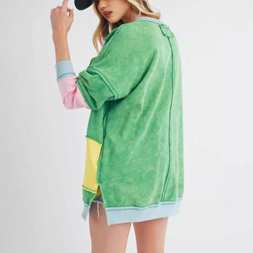 Oversized casual sweater for women with chic and stylish color block design