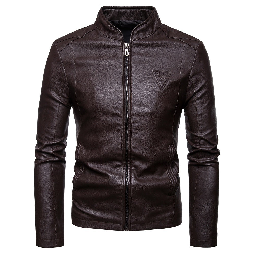 Men's faux leather jacket with modern high collar and zippered side pockets Lune London