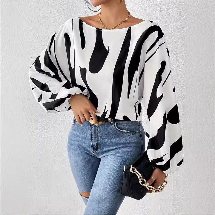 Women Oversized Blouse with asymmetrical cut and striped design Lune London