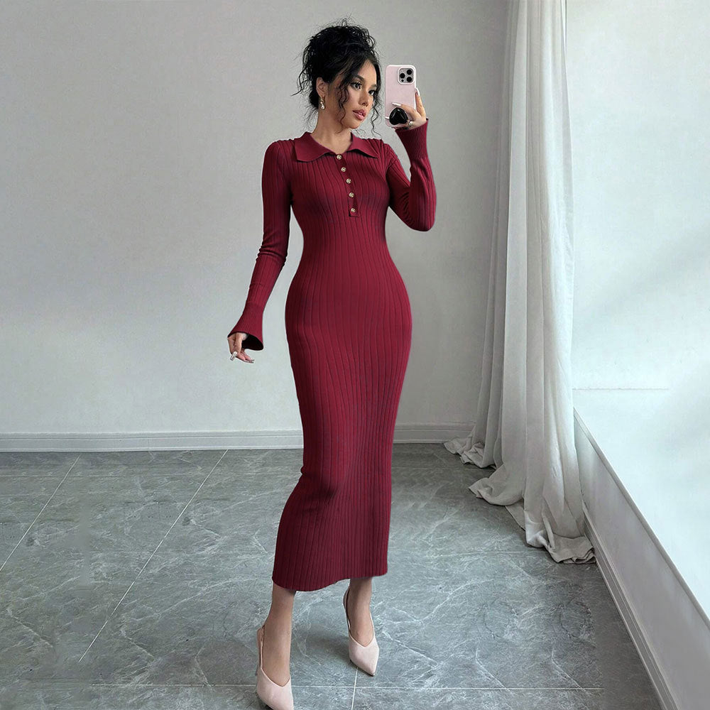 Robe maxi ajustée pour femme avec col polo et patte de boutonnage Chic & Stil