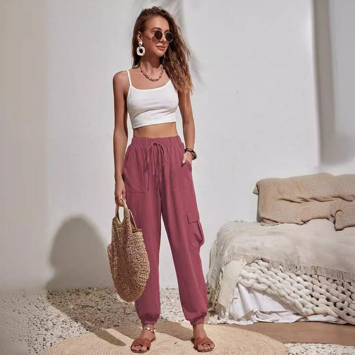 Casual cargo pants for women with elastic waist and practical pockets Lune London