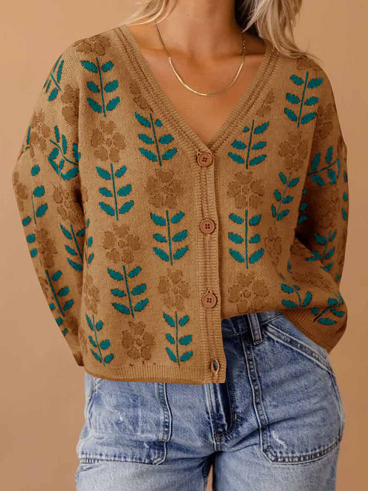 Women's knitted jacket with floral design and button details Lune London