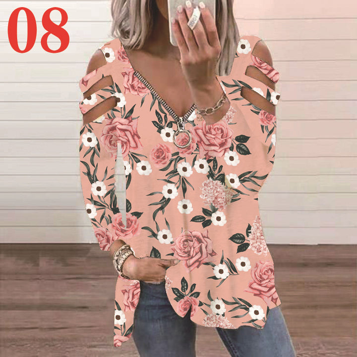 Women's blouse with a floral cutout design and a casual V neck Lune London