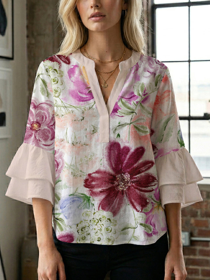 Women's blouse with voluminous sleeves and floral design Lune London