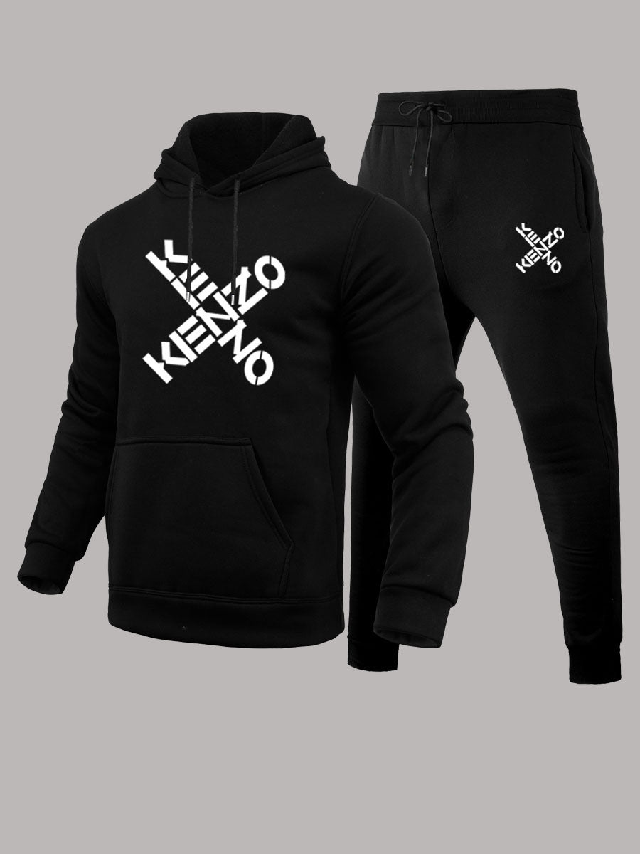 Sporty hoodie and jogger pants set for men with modern inscription Lune London