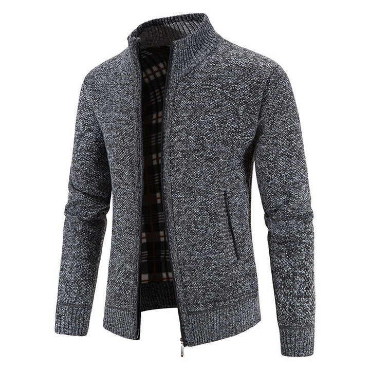 Men's knit jacket with modern high collar and practical pockets Lune London