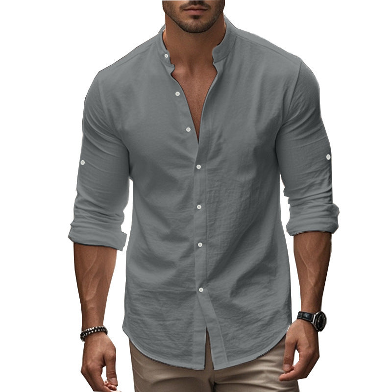 Stylish long sleeve shirt for men with modern stand-up collar and practical button details Lune London