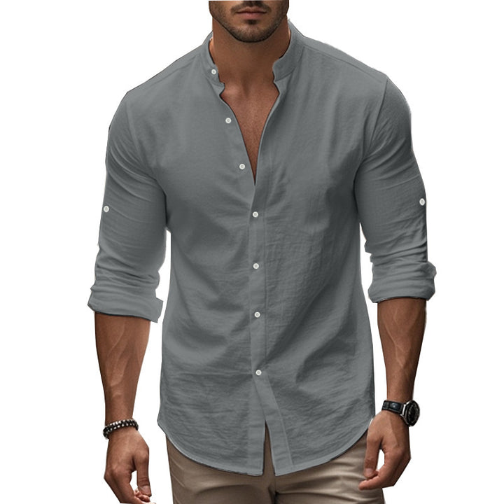 Stylish long sleeve shirt for men with modern stand-up collar and practical button details Lune London