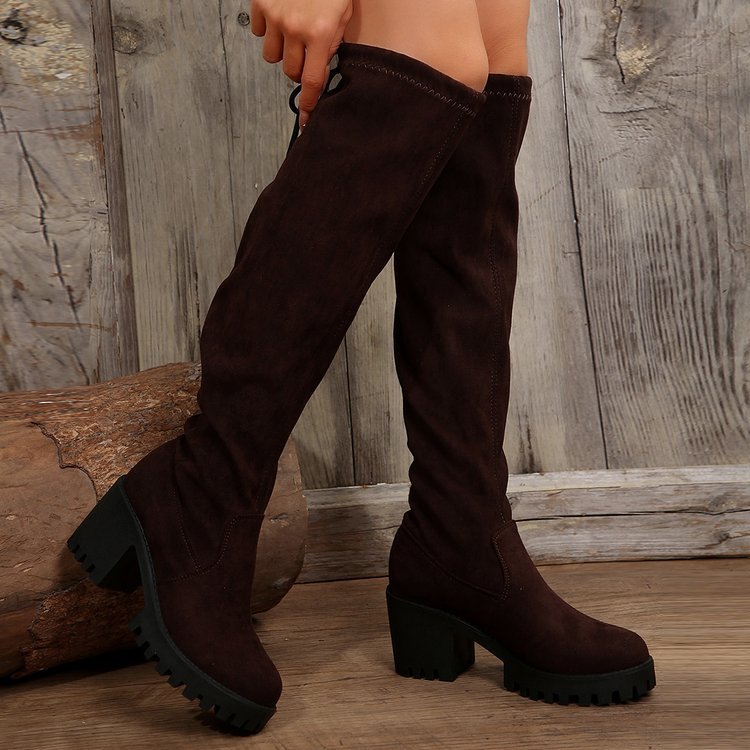 Knee-high boots for women with a stylish leopard print and a chunky block heel Lune London