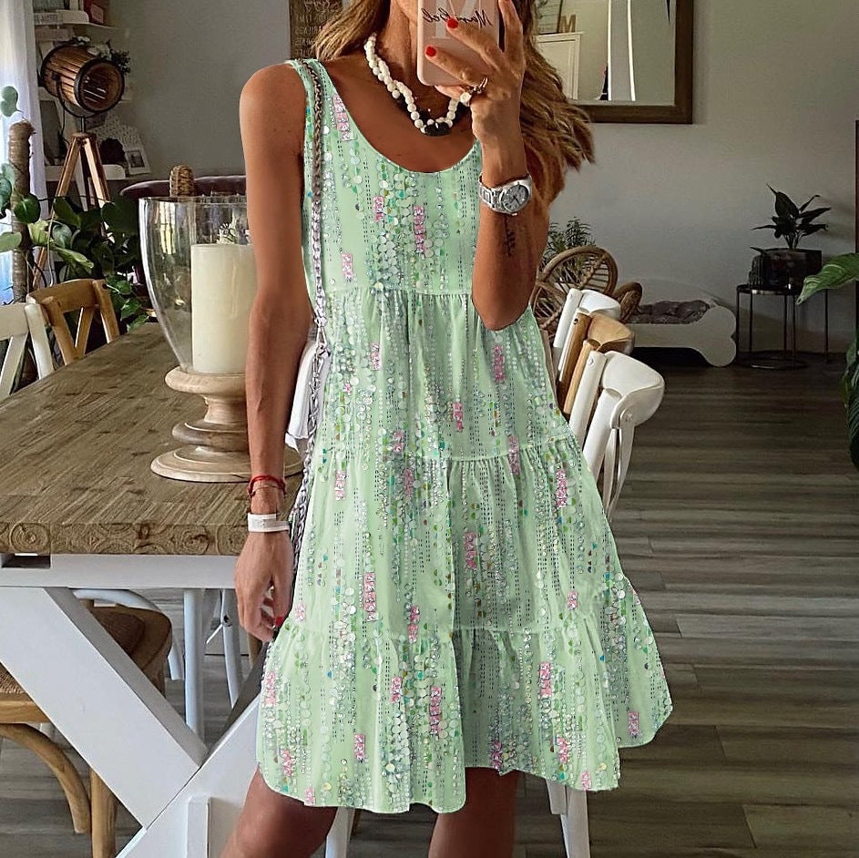 Ladies' airy leisure dress with floating ruffle and playful print Lune London