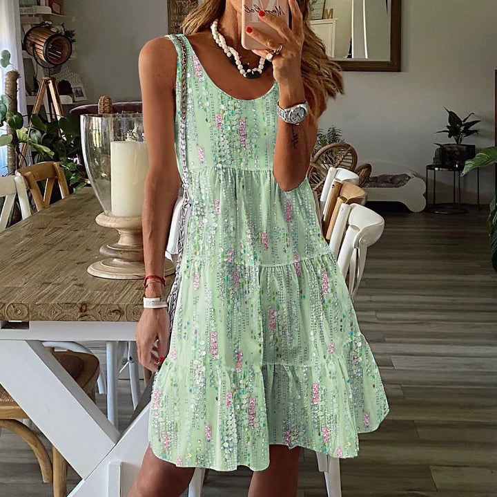 Ladies' airy leisure dress with floating ruffle and playful print Lune London