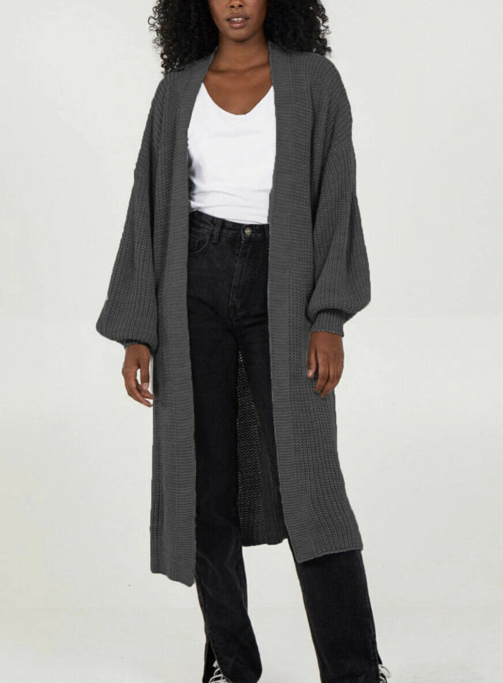 Ladies Long knitted cardigan with airy sleeves and an open front Lune London