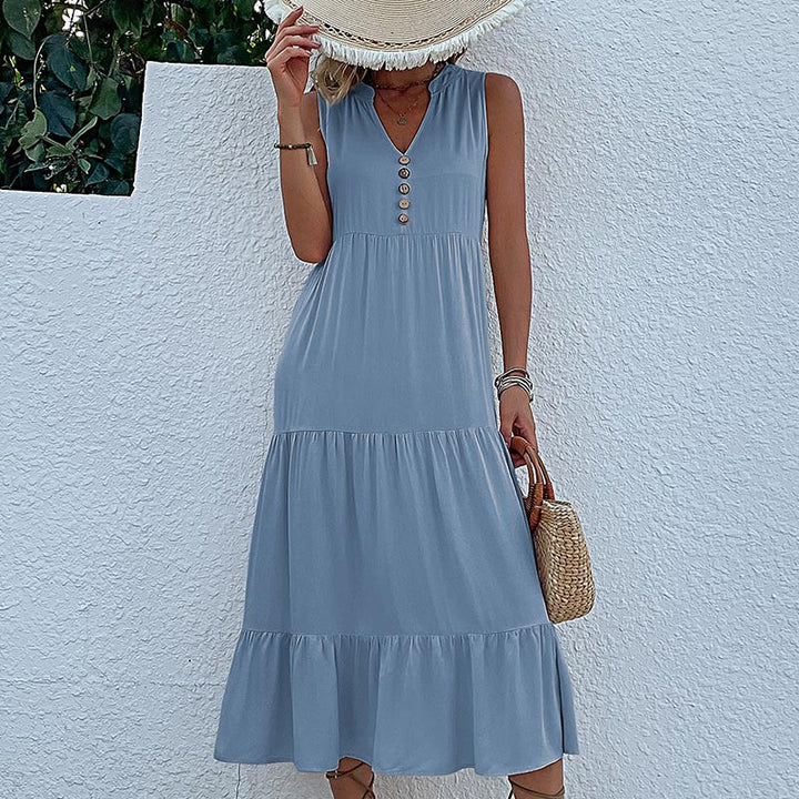 Lune London Women's Sleeveless Maxi Dress with Ruffle Detail