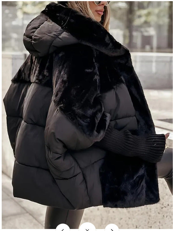 Ladies oversized quilted jacket with faux fur and hood Lune London