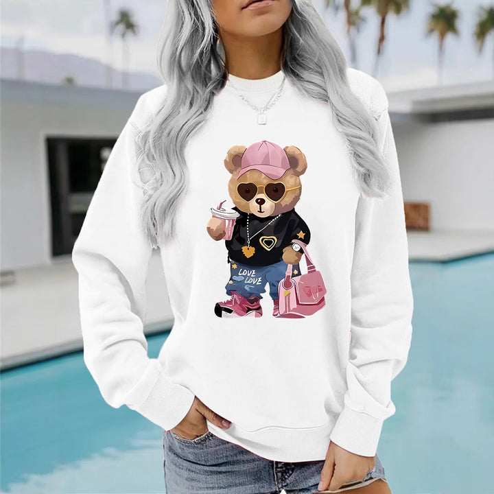 Sweatshirt pour femmes avec design unique de ourson de dessin animé et lettrage tendance Chic & Stil
