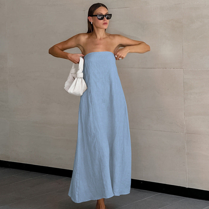 Ladies Maxi Dress Without Sleeves with Elegant Waistband and Flowing Cut Lune London