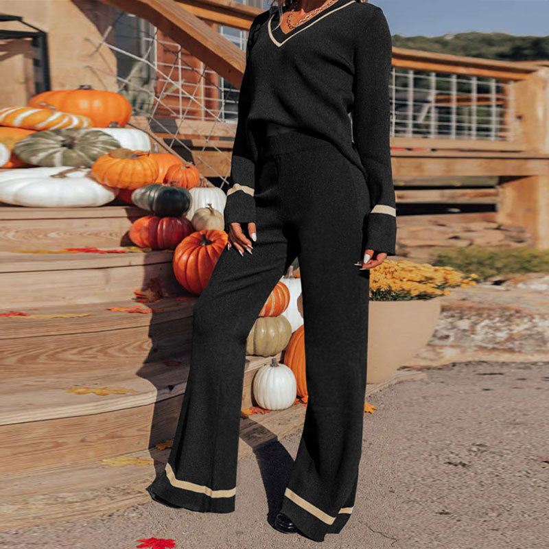Ladies casual set with wide leg and V-neck Lune London