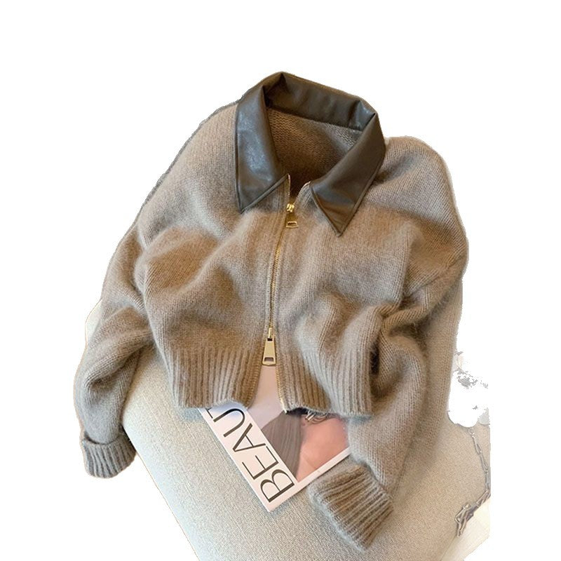 Cardigan pour femmes avec col en cuir Chic & Stil