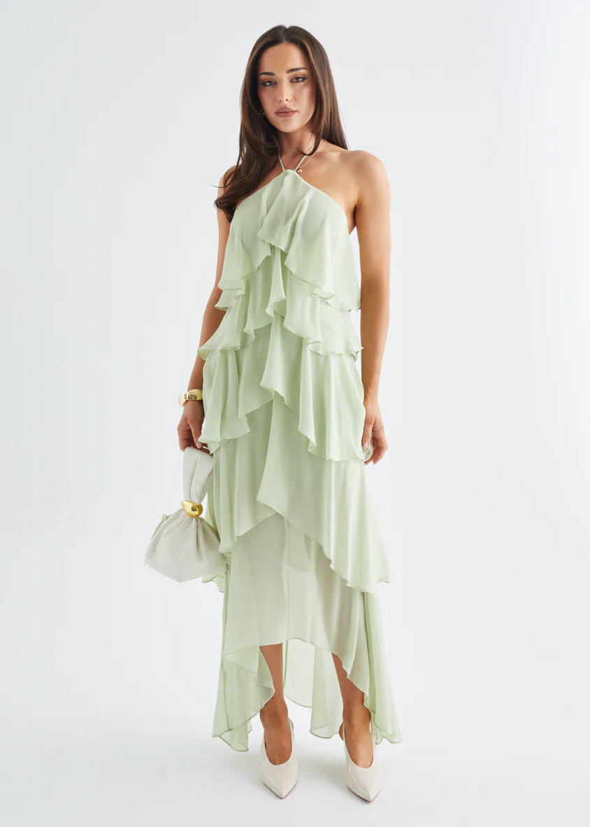 Robe maxi femme avec superposition élégante et volants floraux Chic & Stil