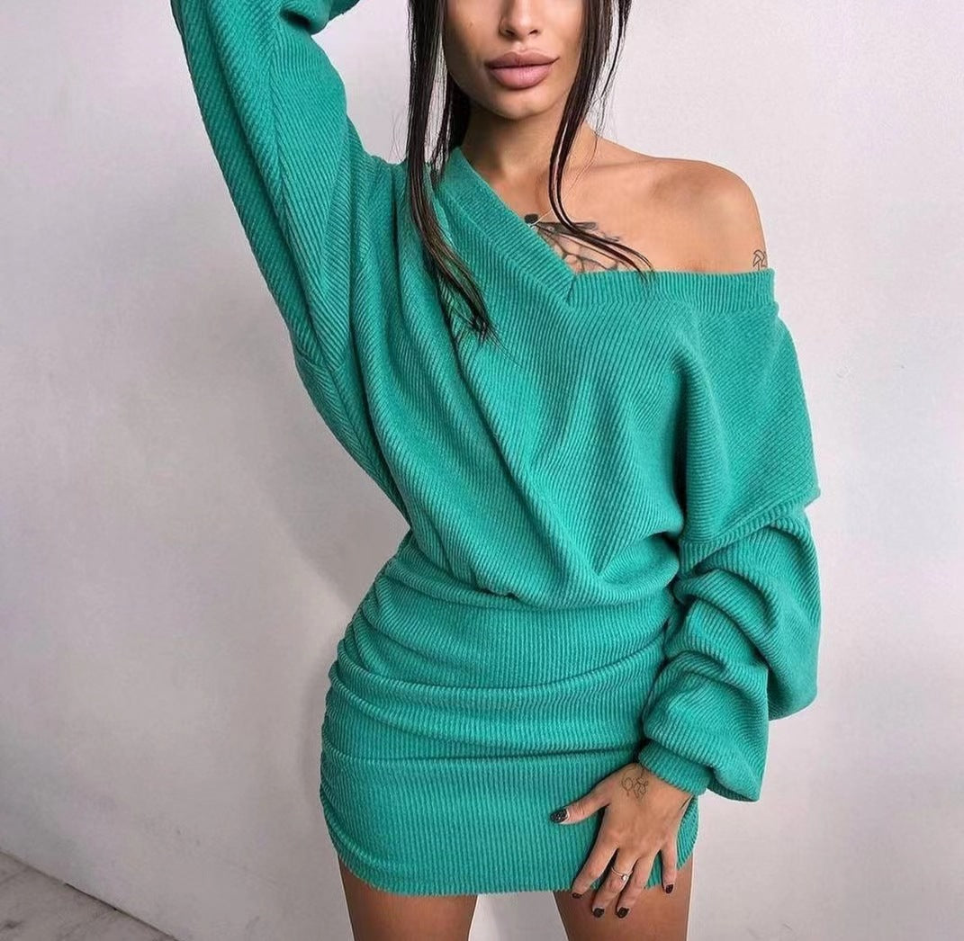 Mini dress for women with asymmetrical design and wide collar Lune London