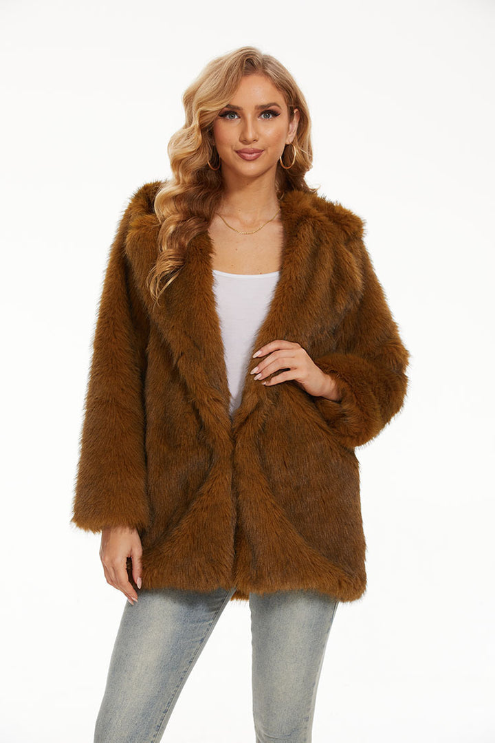 Women’s faux fur jacket with cozy hood and modern cut Lune London