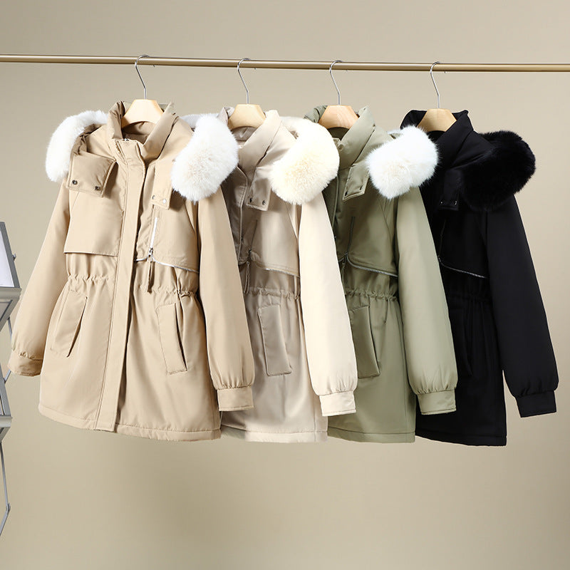 Functional winter jacket for women with removable hood and faux fur trim Lune London