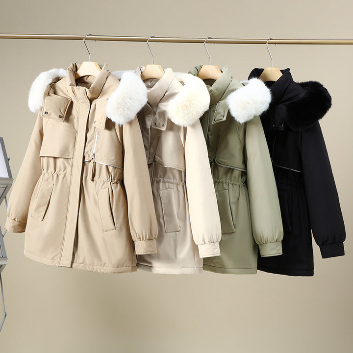 Functional winter jacket for women with removable hood and faux fur trim Lune London