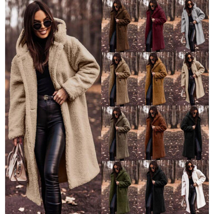 Ladies Plush Teddy Coat with Hood and Button Details Lune London