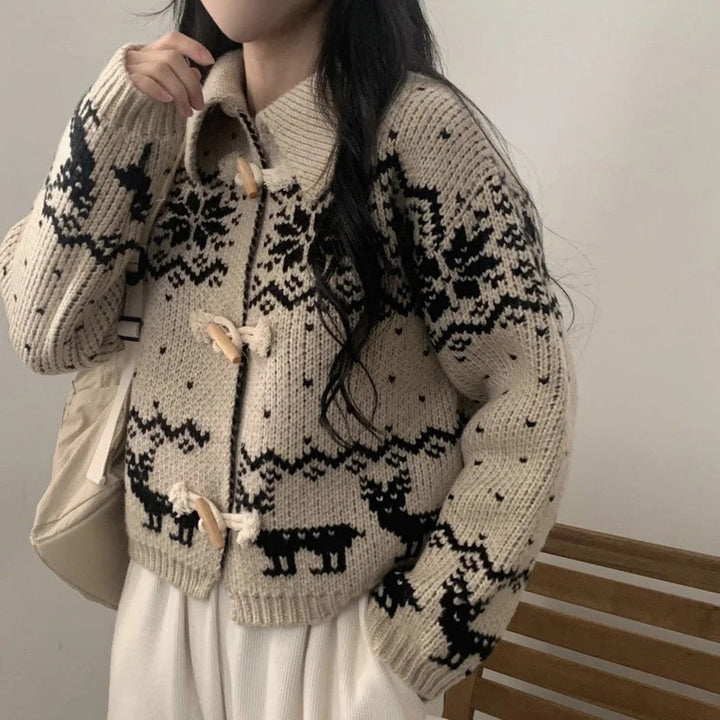 Cardigan pour femmes avec motif animalier créatif et boutons en bois de haute qualité Chic & Stil