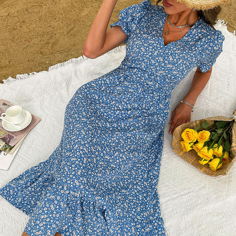 Floral wrap dress for women with ruffles Lune London