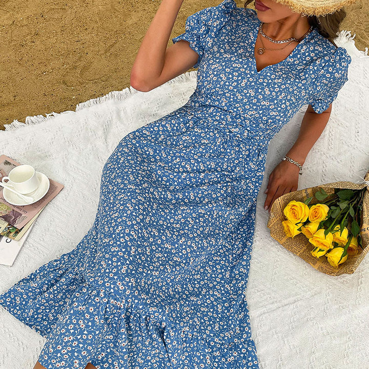 Floral wrap dress for women with ruffles Lune London